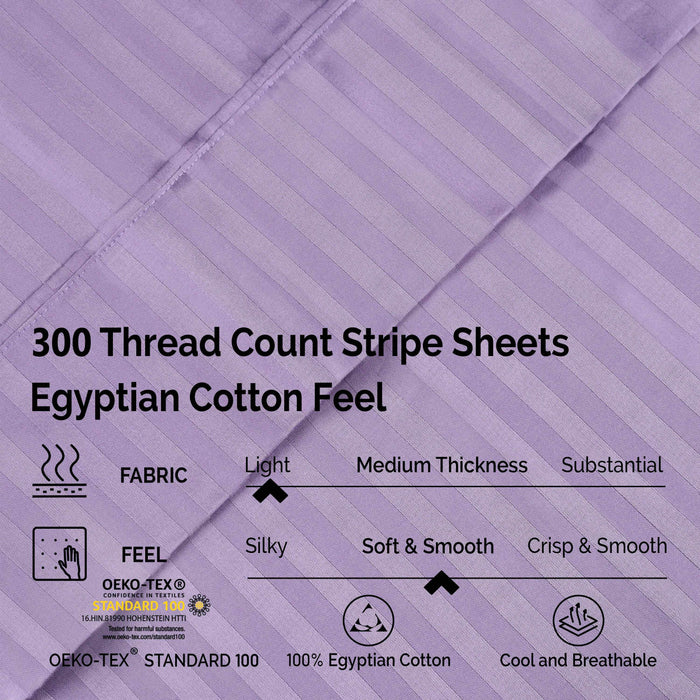 Egyptian Cotton 300 Thread Count Striped Deep Pocket Sheet Set - Lavender