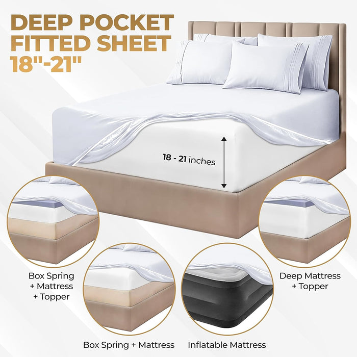 1000 Thread Count Egyptian Cotton Extra Deep Pocket Bed Sheet Set - White