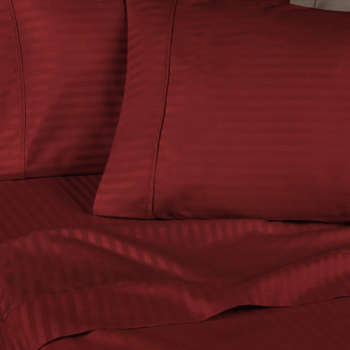 Egyptian Cotton 300 Thread Count Striped Deep Pocket Sheet Set - Burgundy