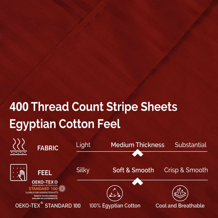 Egyptian Cotton 400 Thread Count Striped Deep Pocket Sheet Set - Burgundy