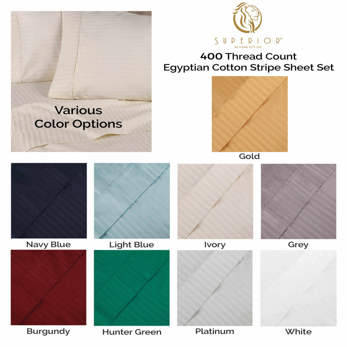 Egyptian Cotton 400 Thread Count Striped Deep Pocket Sheet Set 