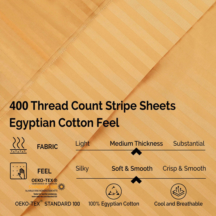 Egyptian Cotton 400 Thread Count Striped Deep Pocket Sheet Set - Gold