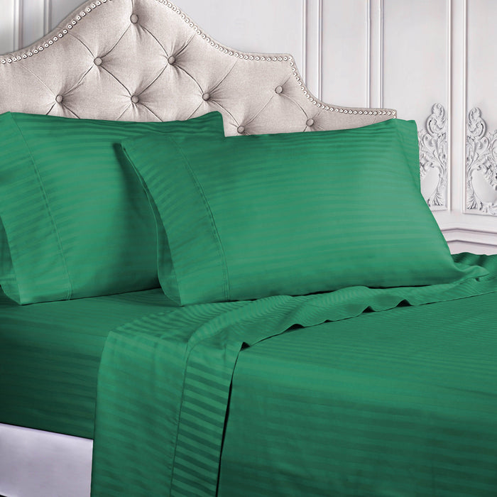 Egyptian Cotton 300 Thread Count Striped Deep Pocket Sheet Set - Hunter Green