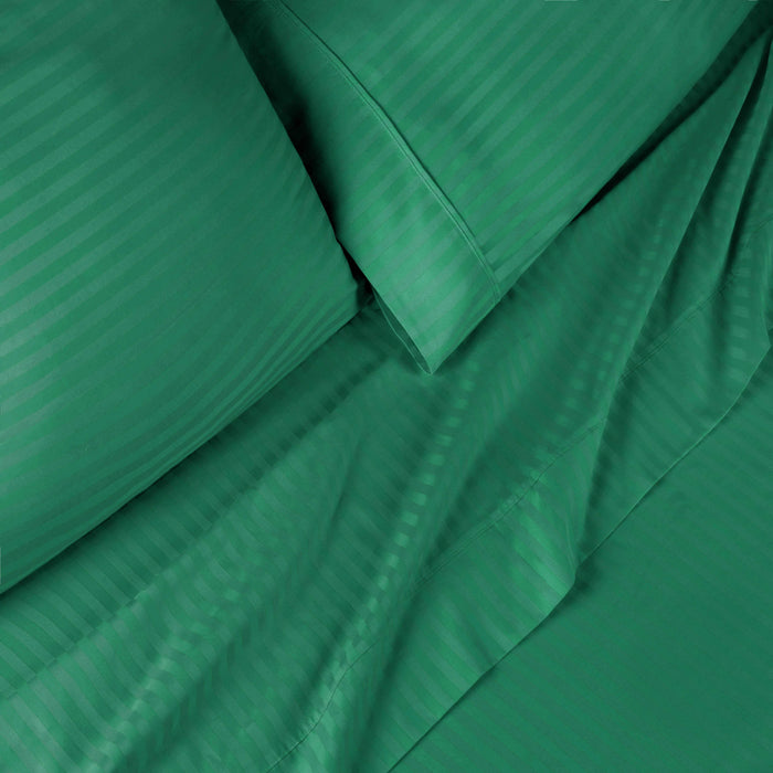 Egyptian Cotton 300 Thread Count Striped Deep Pocket Sheet Set - Hunter Green