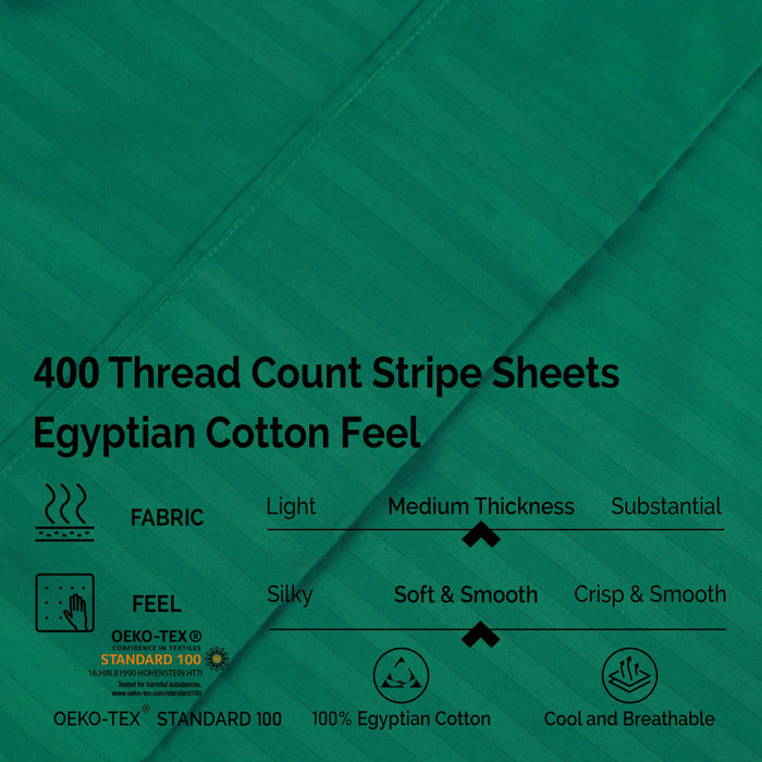 Egyptian Cotton 400 Thread Count Striped Deep Pocket Sheet Set - HunterGreen
