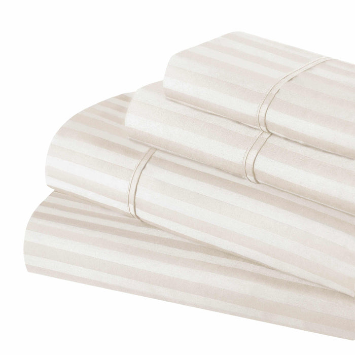 Egyptian Cotton 300 Thread Count Striped Deep Pocket Sheet Set - Ivory