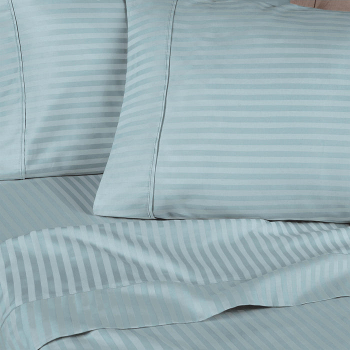 Egyptian Cotton 300 Thread Count Striped Deep Pocket Sheet Set - Light Blue