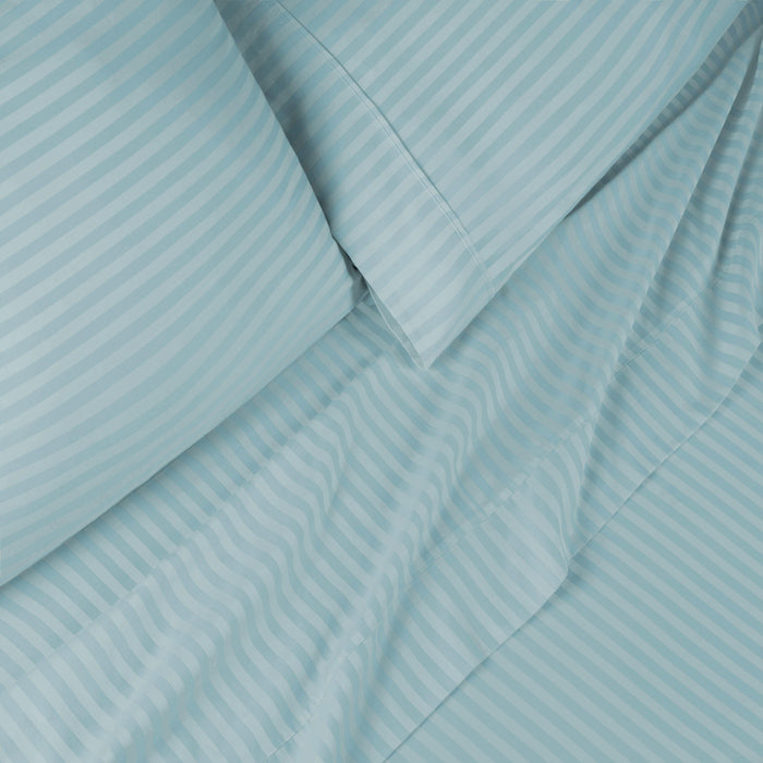 Egyptian Cotton 300 Thread Count Striped Deep Pocket Sheet Set - Light Blue