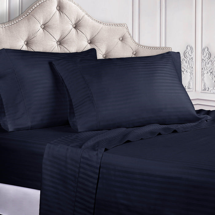 Egyptian Cotton 300 Thread Count Striped Deep Pocket Sheet Set - Navy Blue