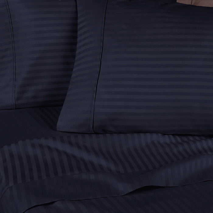 Egyptian Cotton 300 Thread Count Striped Deep Pocket Sheet Set - Navy Blue