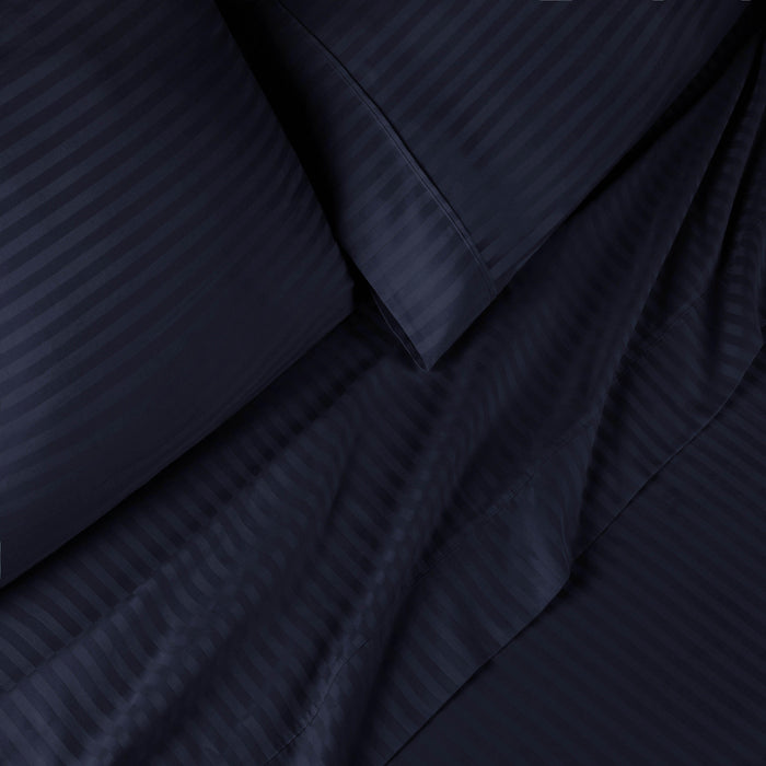 Egyptian Cotton 300 Thread Count Striped Deep Pocket Sheet Set - Navy Blue