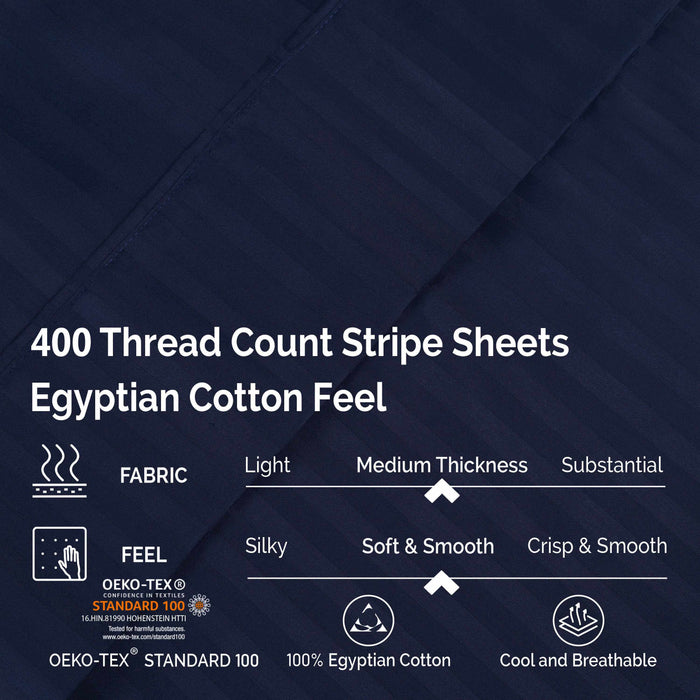 Egyptian Cotton 400 Thread Count Striped Deep Pocket Sheet Set - NavyBlue