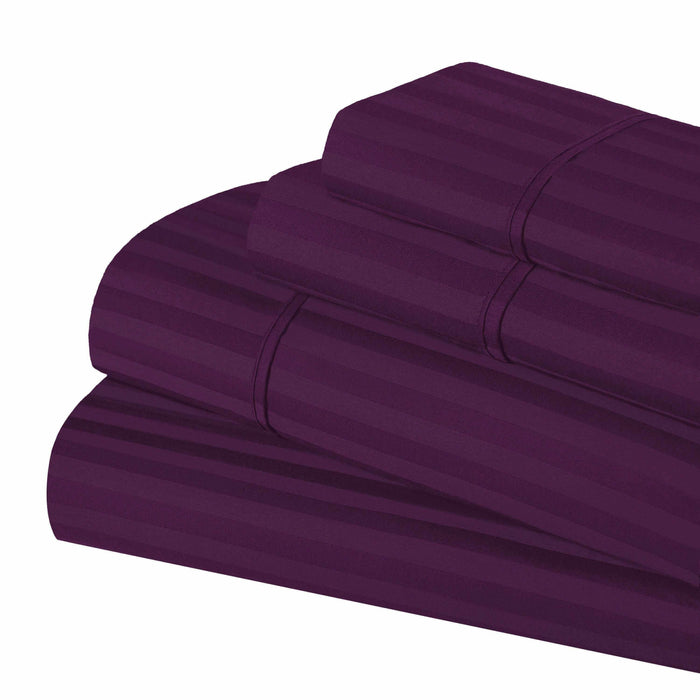 Egyptian Cotton 300 Thread Count Striped Deep Pocket Sheet Set - Plum