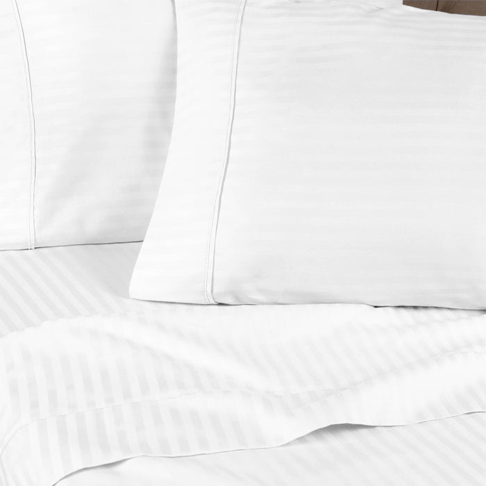 Egyptian Cotton 300 Thread Count Striped Deep Pocket Sheet Set - White