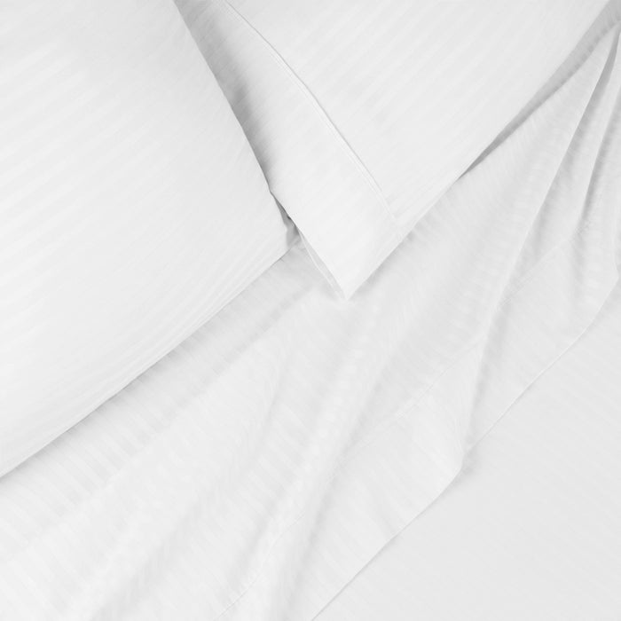 Egyptian Cotton 300 Thread Count Striped Deep Pocket Sheet Set - White