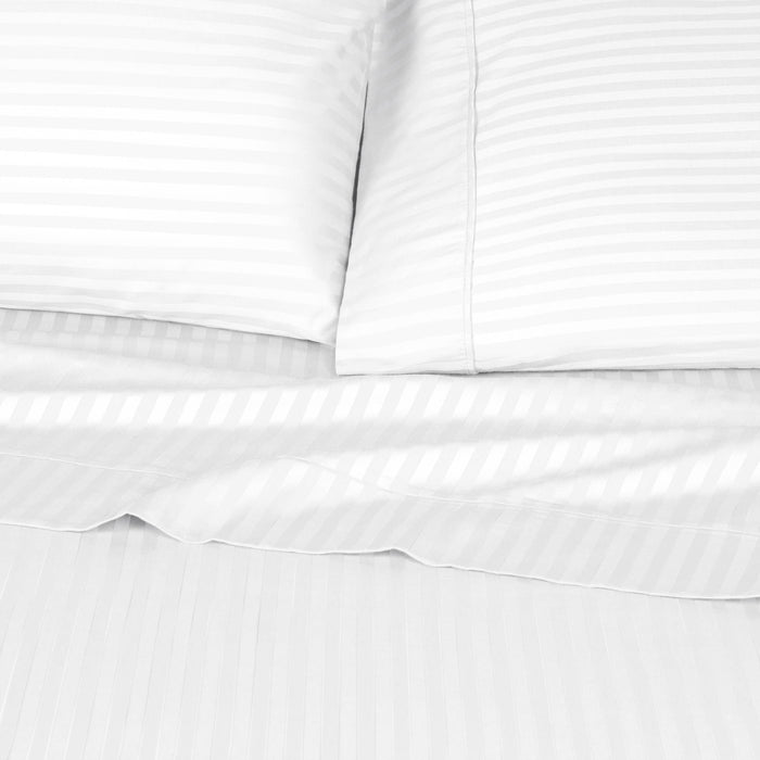 Egyptian Cotton 300 Thread Count Striped Deep Pocket Sheet Set - White