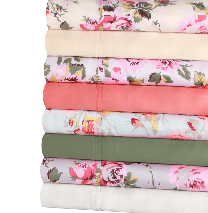 300 Thread Count Solid or Floral Cotton All Season Duvet Cover Set
