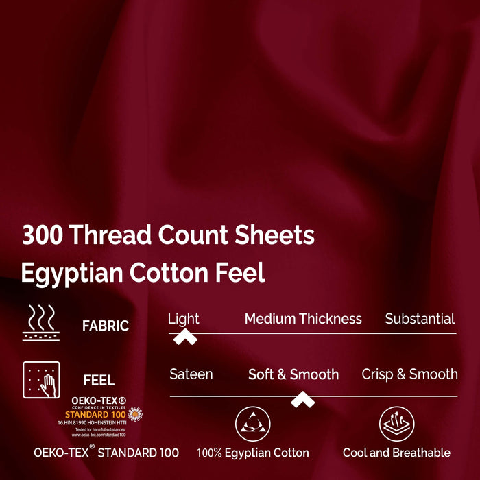 Egyptian Cotton 300 Thread Count Solid Deep Pocket Sheet Set - Burgundy