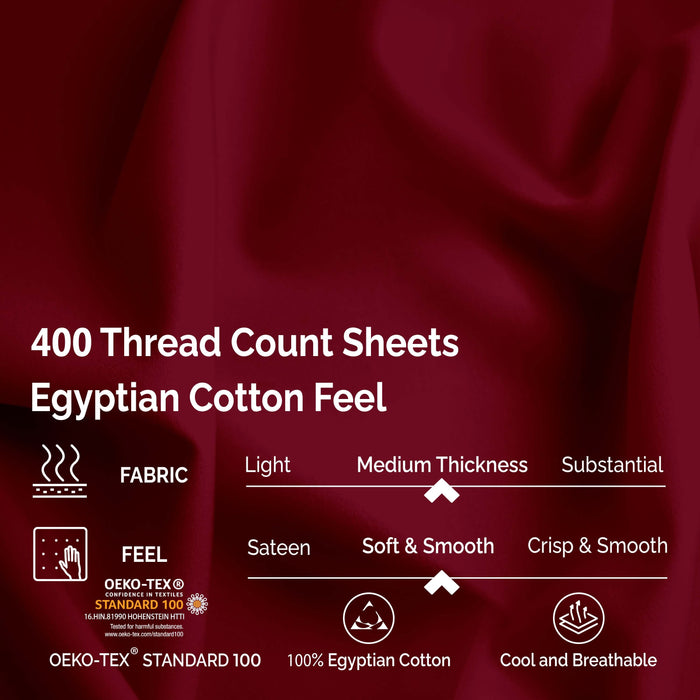 Egyptian Cotton 400 Thread Count Deep Pocket Sheet Set - Burgundy