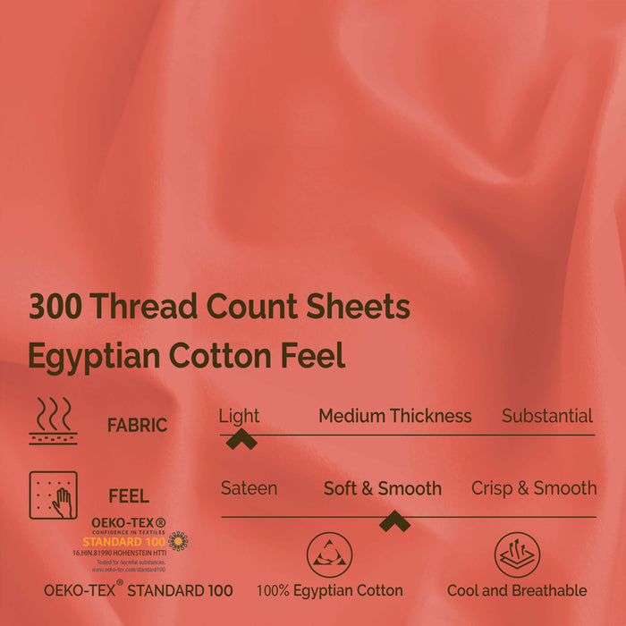 Egyptian Cotton 300 Thread Count Solid Deep Pocket Sheet Set - Coral
