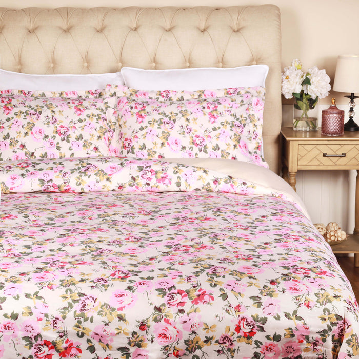300 Thread Count Solid or Floral Cotton All Season Duvet Cover Set - Cream