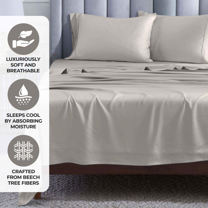 Modal From Beechwood 400 Thread Count Solid Deep Pocket Bed Sheet Set - Gray