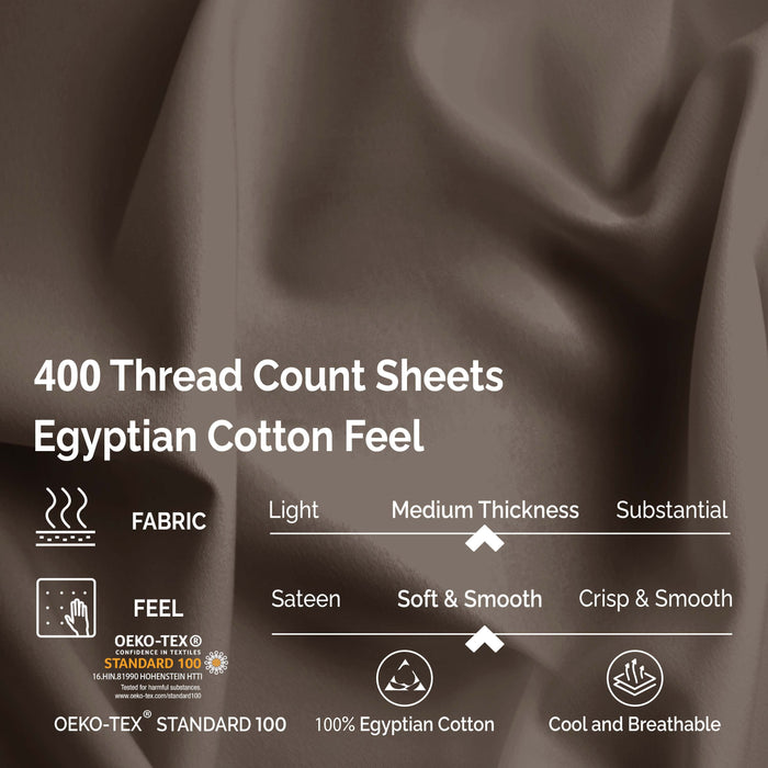 Egyptian Cotton 400 Thread Count Solid Deep Pocket Sheet Set - Grey
