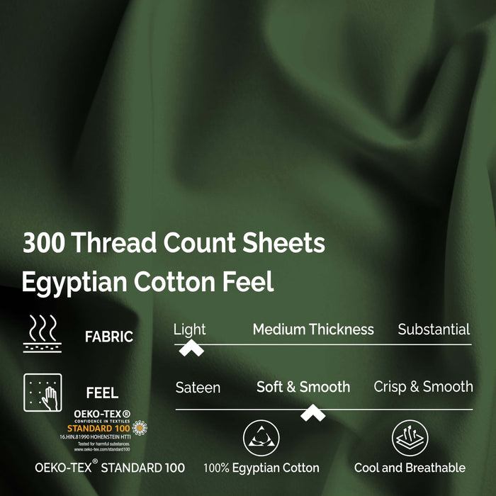 Egyptian Cotton 300 Thread Count Solid Deep Pocket Sheet Set - Hunter Green