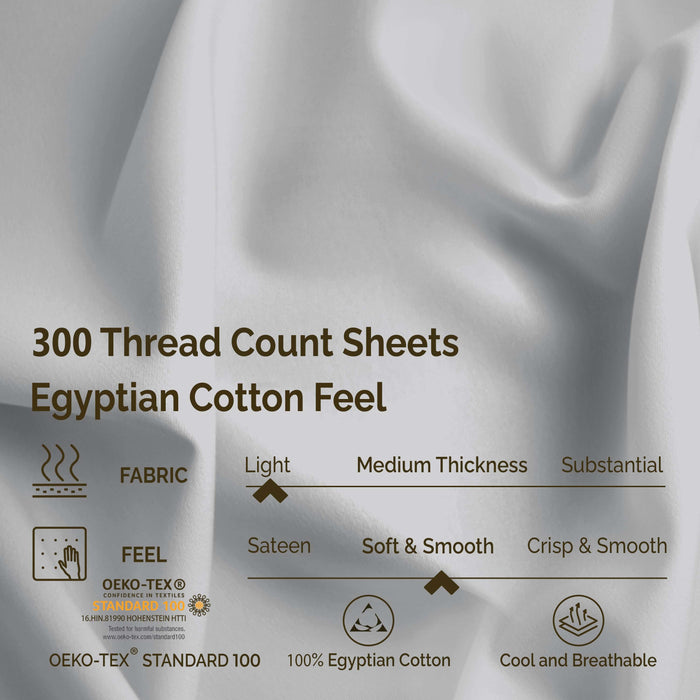 Egyptian Cotton 300 Thread Count Solid Deep Pocket Sheet Set - Light Grey