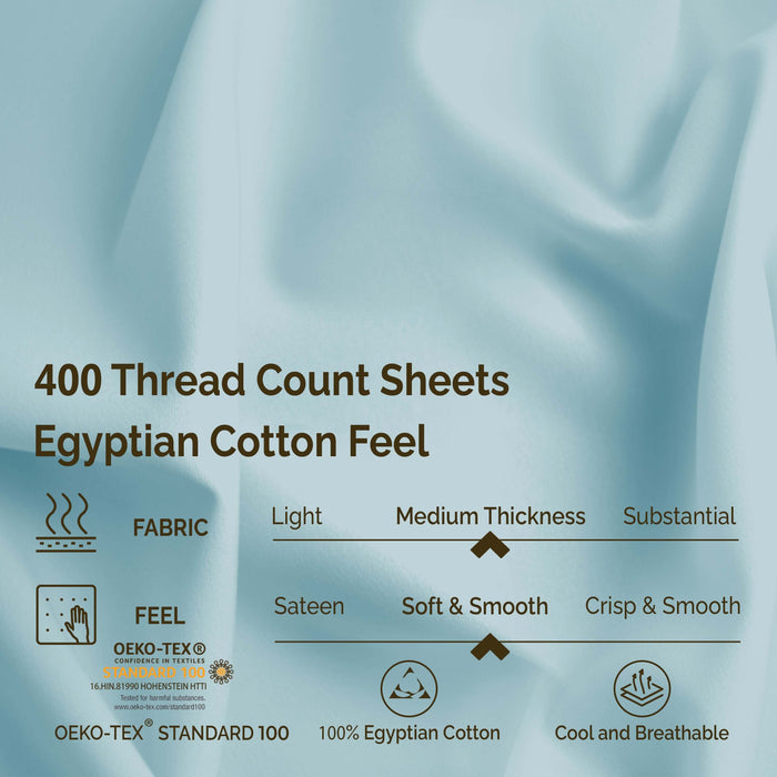 Egyptian Cotton 400 Thread Count Deep Pocket Sheet Set - Light Blue