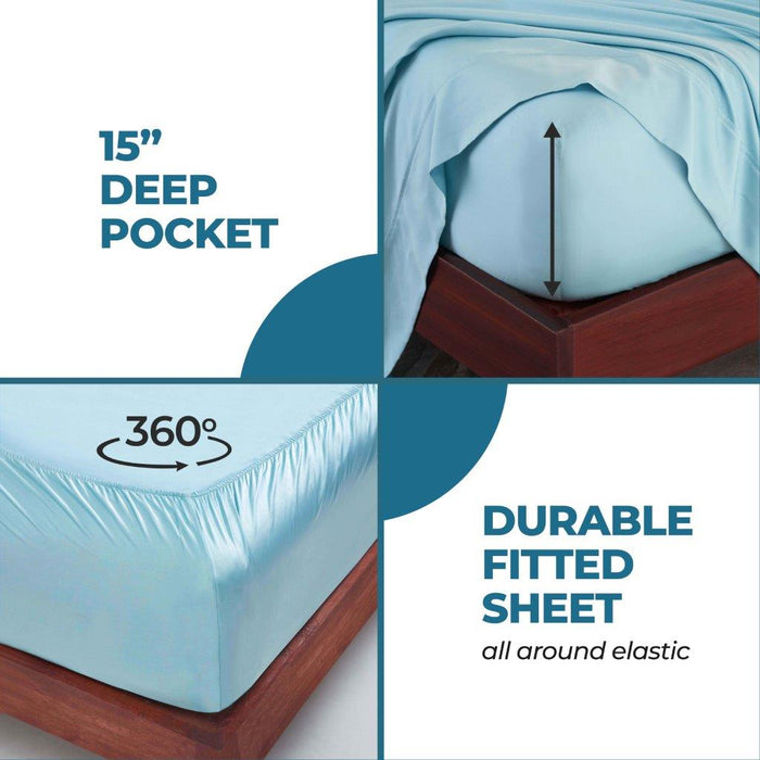 Modal From Beechwood 400 Thread Count Solid Deep Pocket Bed Sheet Set - Light Blue