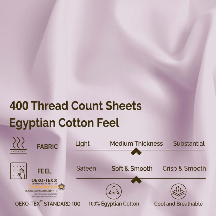 Egyptian Cotton 400 Thread Count Deep Pocket Sheet Set - Lilac