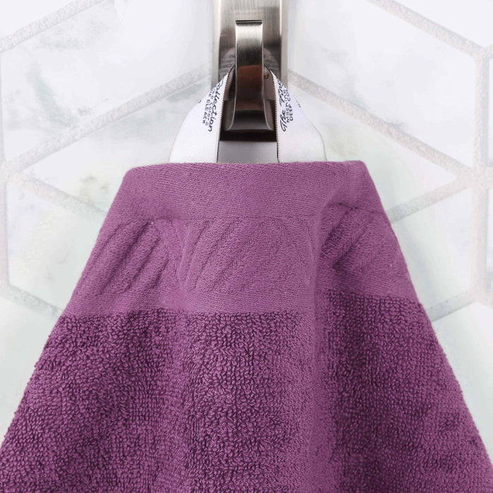Basketweave Egyptian Cotton Jacquard and Solid Bath Towel Set of 4 - Majestic Purple