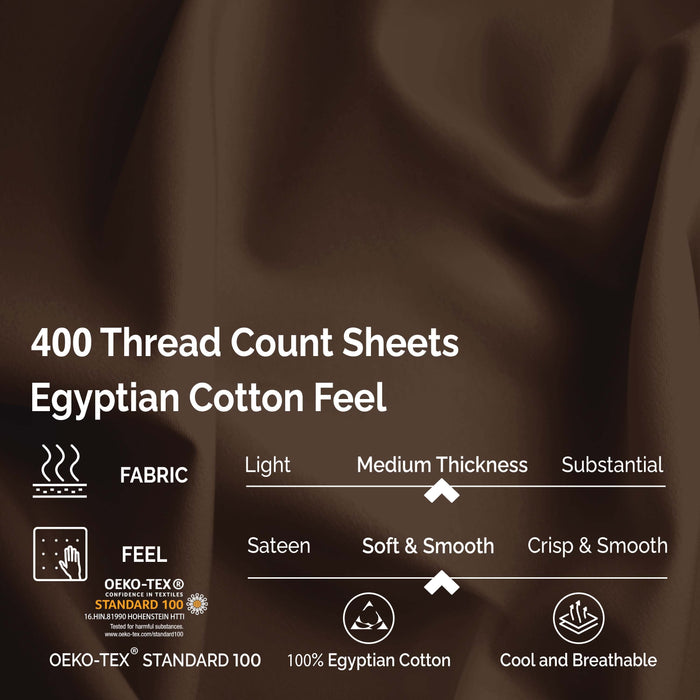 Egyptian Cotton 400 Thread Count Solid Deep Pocket Sheet Set - Mocha