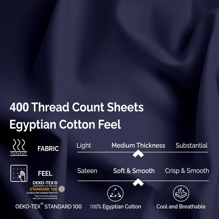 Egyptian Cotton 400 Thread Count Solid Deep Pocket Sheet Set - Navy Blue