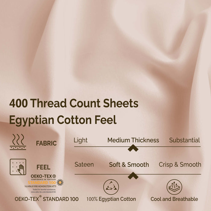 Egyptian Cotton 400 Thread Count Deep Pocket Sheet Set - Pink