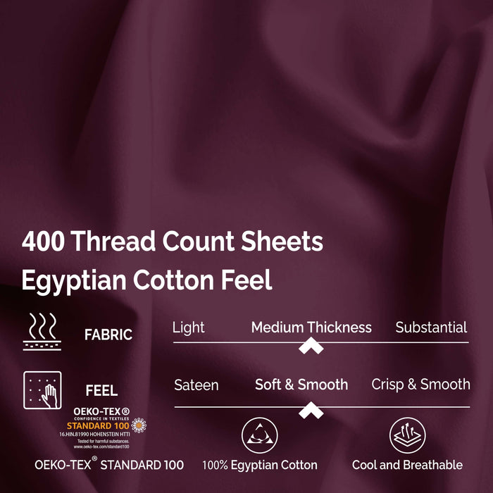 Egyptian Cotton 400 Thread Count Deep Pocket Sheet Set - Plum