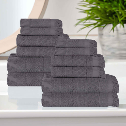 Rolla Cotton Geometric Jacquard Plush Soft Absorbent 12 Piece Towel Set - Gray