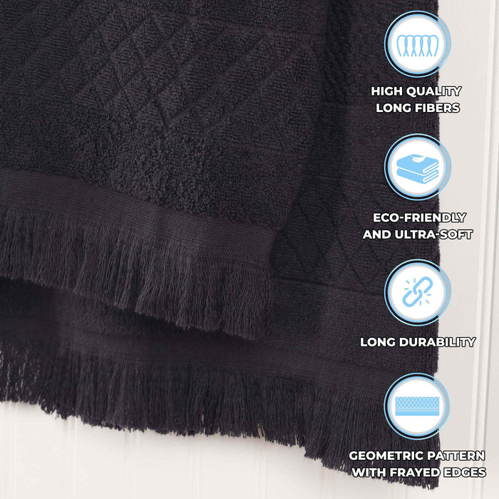 Rolla Cotton Geometric Jacquard Plush Soft Absorbent 3 Piece Towel Set - Black