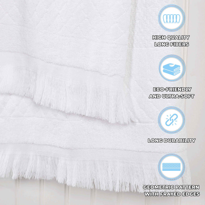 Rolla Cotton Geometric Jacquard Plush Soft Absorbent 3 Piece Towel Set - White