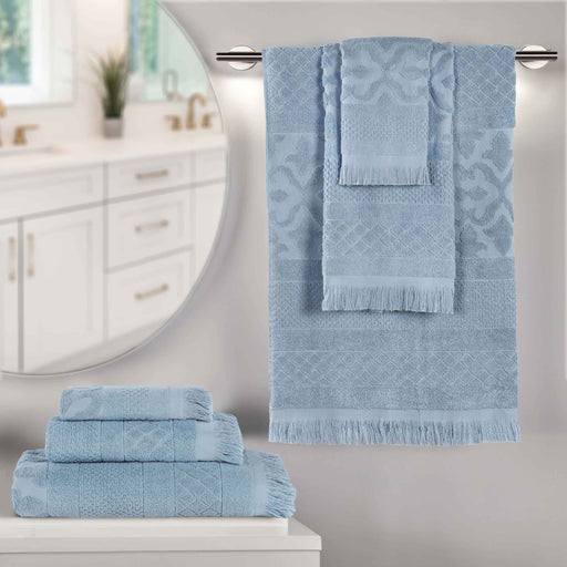 Rolla Cotton Geometric Jacquard Plush Soft Absorbent 6 Piece Towel Set - Blue