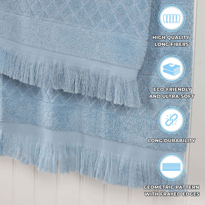 Rolla Cotton Geometric Jacquard Plush Soft Absorbent 8 Piece Towel Set - Blue