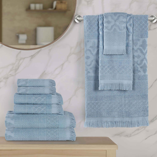 Rolla Cotton Geometric Jacquard Plush Soft Absorbent 9 Piece Towel Set - Blue
