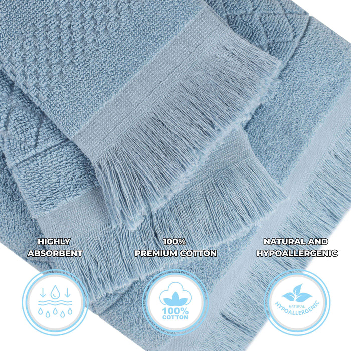 Rolla Cotton Geometric Jacquard Plush Soft Absorbent 9 Piece Towel Set - Blue