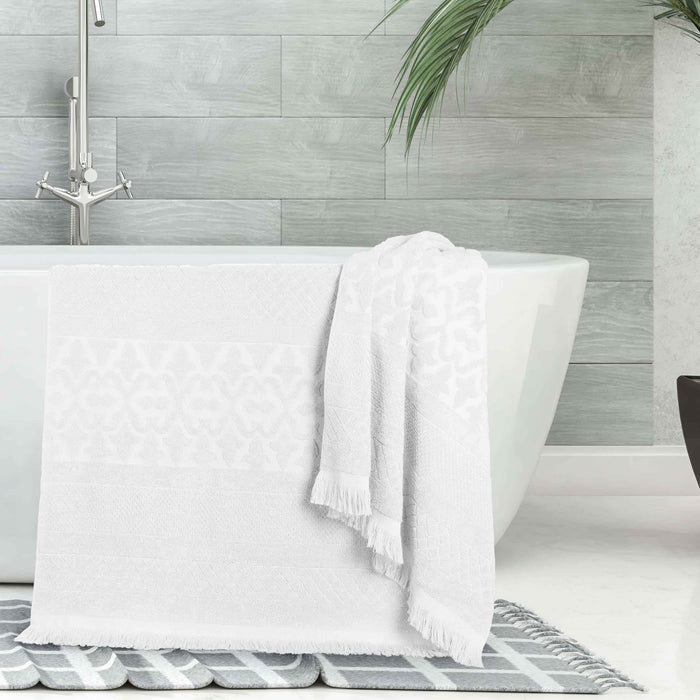 Rolla Cotton Geometric Jacquard Plush Absorbent Bath Sheet Set of 2 - White
