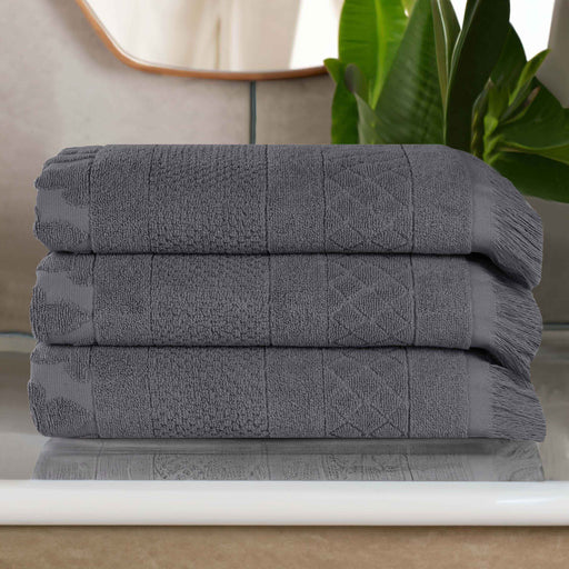 Rolla Cotton Geometric Jacquard Plush Absorbent Bath Towel Set of 3 - Gray