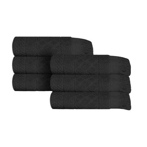 Rolla Cotton Geometric Jacquard Plush Absorbent Hand Towel Set of 6 - Black