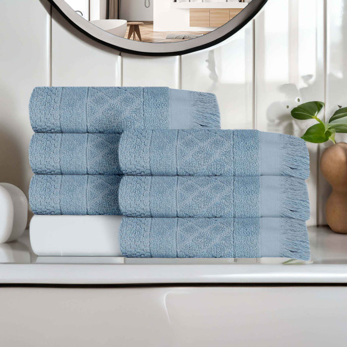 Rolla Cotton Geometric Jacquard Plush Absorbent Hand Towel Set of 6 - Blue