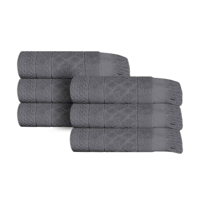 Rolla Cotton Geometric Jacquard Plush Absorbent Hand Towel Set of 6 - Gray