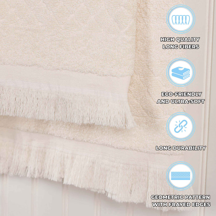 Rolla Cotton Geometric Jacquard Plush Absorbent Hand Towel Set of 6 - Ivory